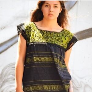 Mexican embroidered top black green